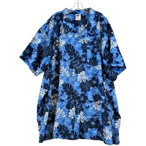 GF Sport George Foreman Mens 5X Blue Tropical Hibiscus Floral Hawaiian Shirt